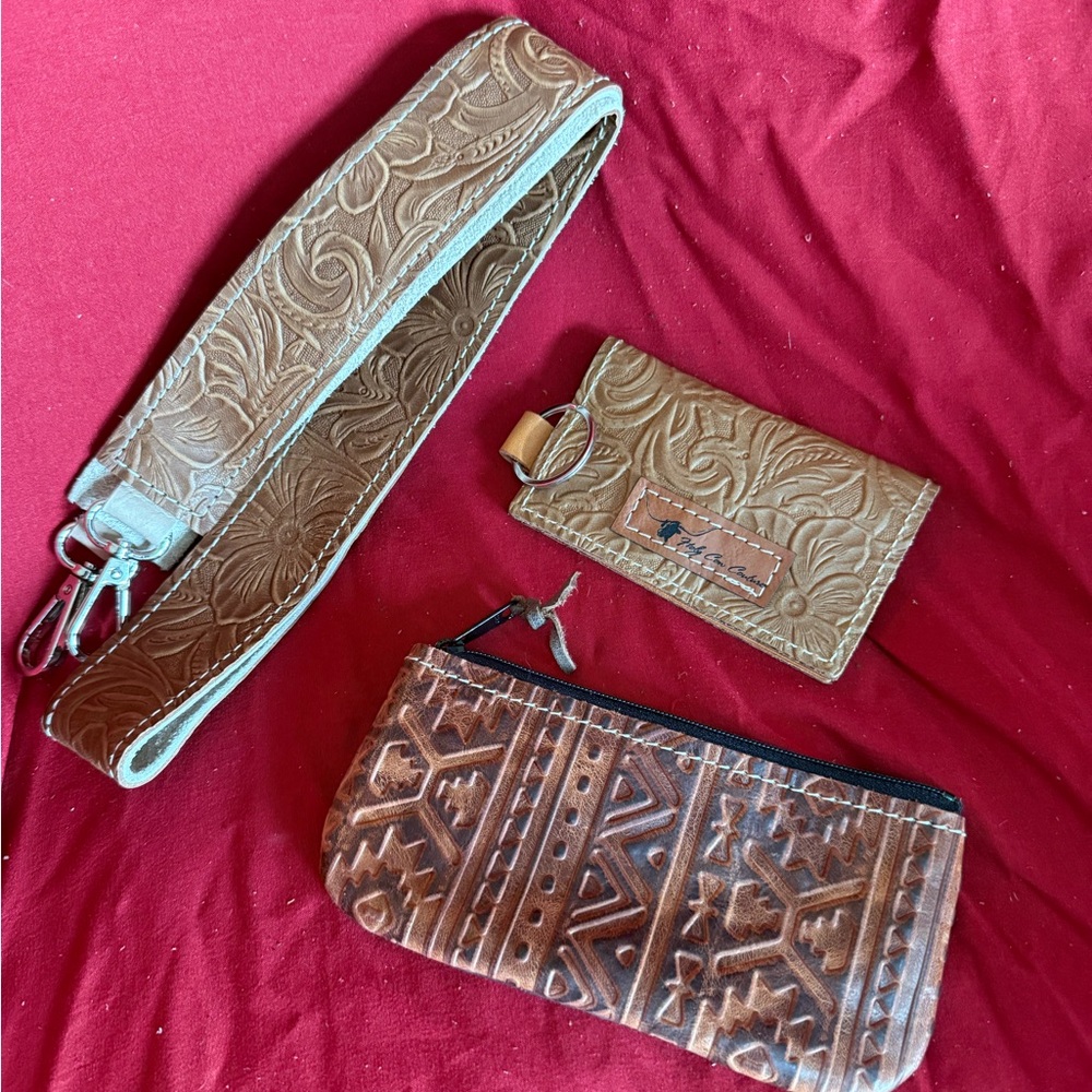 Holy Cow Set $85 Brown Embossed Leather Accessories Set